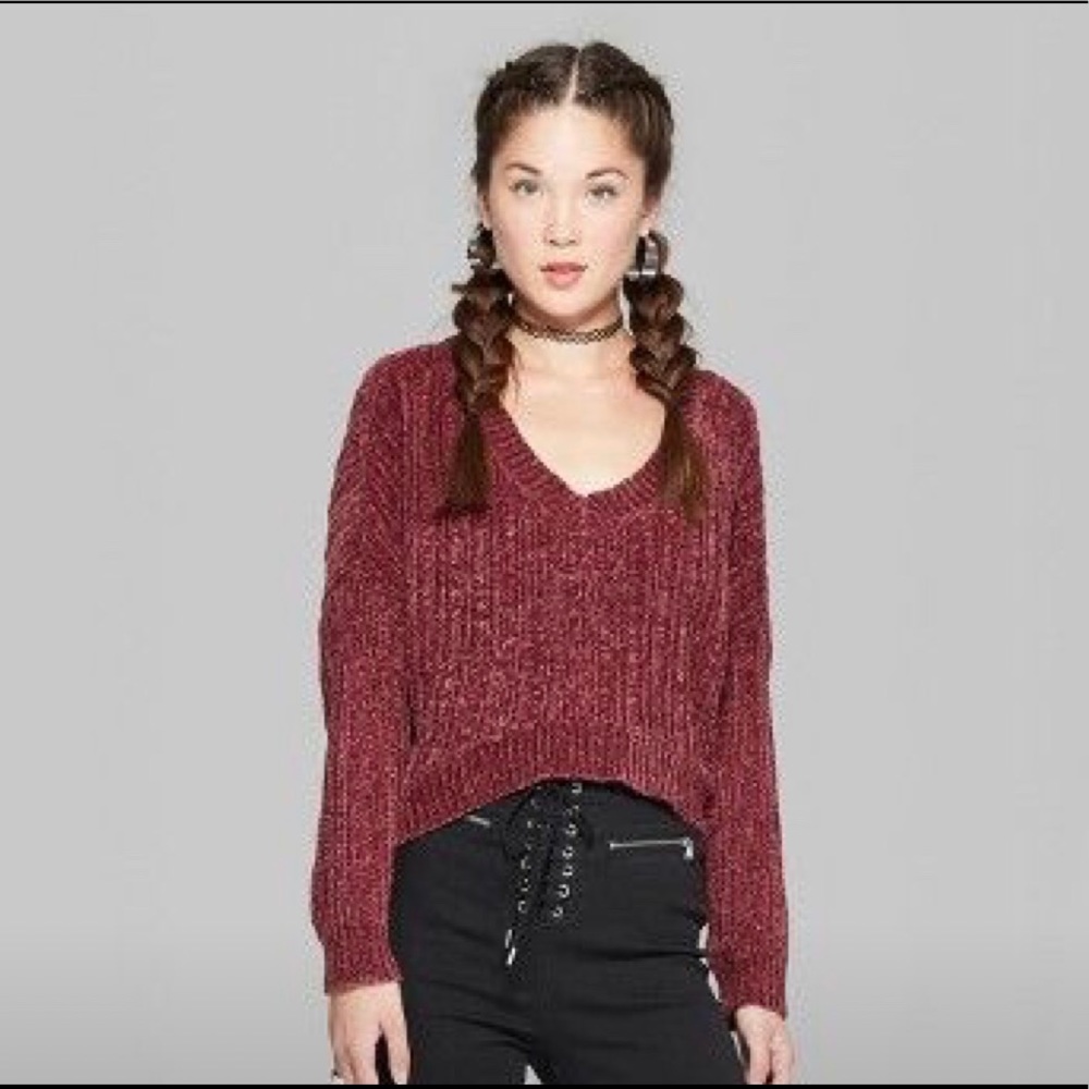 Chenille Burgundy Cropped Sweater